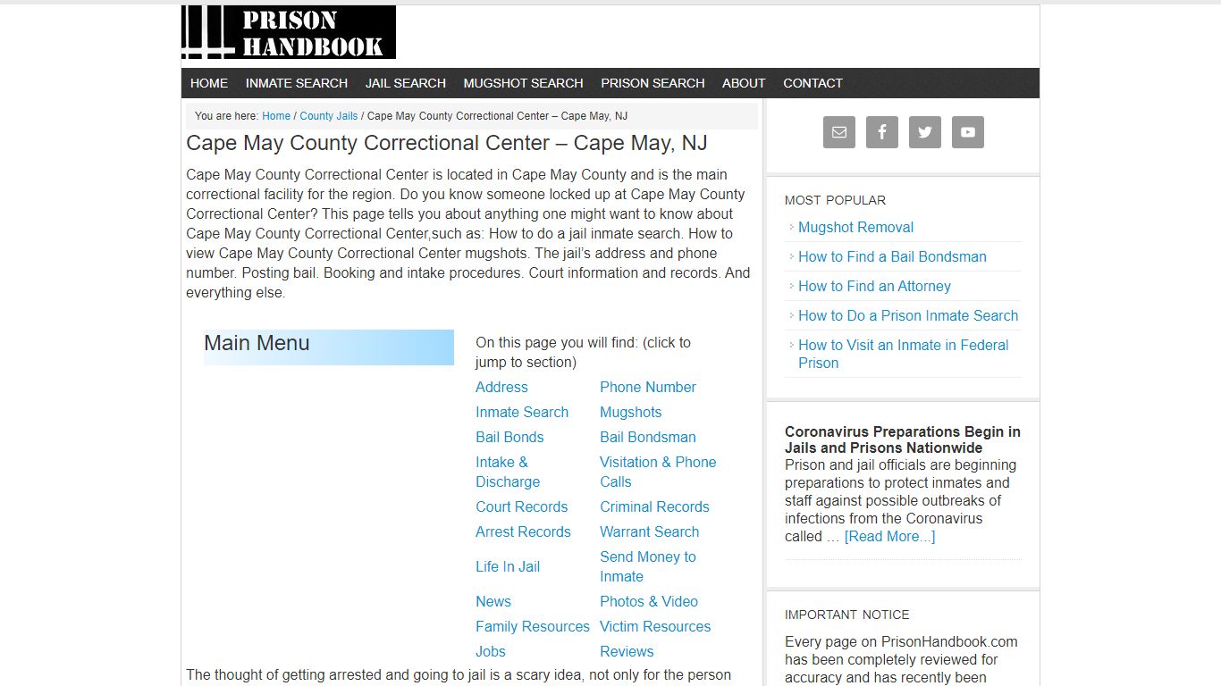 Cape May County Correctional Center – Cape May, NJ - Prison Handbook